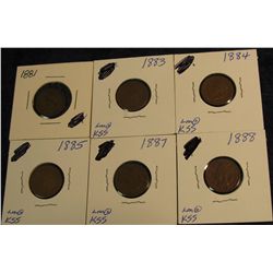 873. 1881, 83, 84, 85, 87, & 88 Indian Head Cents. G-VG.