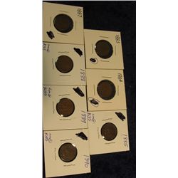 874. 1883, 84, 85, 87, 88, 89, & 90 Indian Head Cents. G-VG.