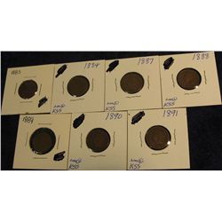 875. 1883, 84, 87, 88, 89, 90, & 91 Indian Head Cents. G-VG.