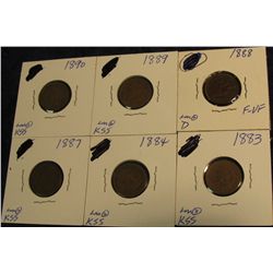 876. 1883 VF, 84 G, 87 G, 88 VF, 89 G, & 90 G Indian Head Cents.
