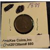 Image 1 : 880. 1889 Indian Head Cent. EF 40. Redbook value $18.00.