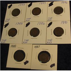 882. 1887, 88, 91, 92, 93, 96, 97, & 98 Indian Head Cents. G-VG.