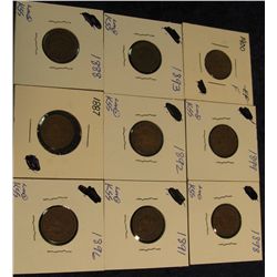 883. 1887, 88, 91, 92, 93, 96, 98, 99, & 1900 Indian Head Cents. G-F.