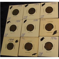 884. 1888, 92, 93, 96, 98, 99, 1902, 04, & 06 Indian Head Cents. G-F.