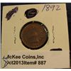 Image 1 : 887. 1892 Indian Head Cent. Brown AU. Redbook value $27.00.