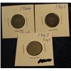 Image 1 : 142. 1866 AG, 1867 No Rays F-12, & 1867 Rays G-4 U.S. Shield Nickels. Redbook value $88.00.