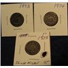 Image 1 : 145. 1873, 74, & 75 U.S. Shield Nickels. G-VG Redbook value $94.00