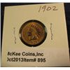 Image 1 : 895. 1902 Indian Head Cent. Mostly red Unc. Redbook value $38.00