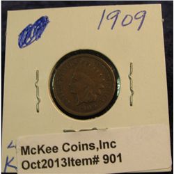 901. 1909 P Indian Head Cent. VG-8. Redbook value $15.00.
