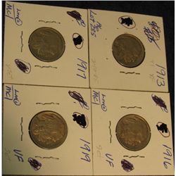157. 1913 P T. 1 EF, 16 P VF, 17 P VF, & 19 P VF Buffalo Nickels. Redbook value $53.00.