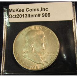 906. 1950 D Franklin Half Dollar. Brilliant MS 64. Redbook value in MS 65 is $250.00.