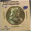 Image 1 : 907. 1951 P Franklin Half Dollar. Brilliant MS 63. Redbook value $24.00.