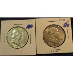 908. 1952 P & D Franklin Half Dollars. AU-Unc.