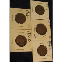 161. 1910 S VG, 11 P VF, D VG, 12 P G-4, & 12 D G-4 Lincoln Cents.
