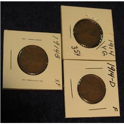 163. 1914 P, D, & S Lincoln Cents. VG-VF. Redbook value $426.00.