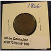 Image 1 : 168. 1866 U.S. Two Cent Piece. EF 40. Redbook value $50.00.