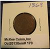 Image 1 : 170. 1868 U.S. Two Cent Piece. EF-AU. Redbook value $70.00.
