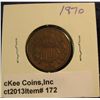 Image 1 : 172. 1870 U.S. Two Cent Piece. EF 40. Redbook value $100.00.