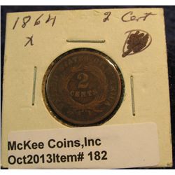 182. 1864 U.S. Two Cent Piece. AG-3.