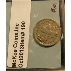 190. 1881 U.S. Three Cent Nickel. VF 20. Redbook value $28.00