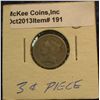 Image 1 : 191. 1866 U.S. Three Cent Nickel. VG-8. Redbook value $20.00.