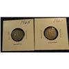 Image 1 : 195. 1865 & 67 U.S. Three Cent Nickels.  VG-F. Redbook value $40+.