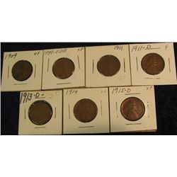 235. 1909 P VF, 09 P VDB EF, 11 P EF, 11 D F-12, 13 D VG, 14 P VF, 15 D EF Lincoln Cents. Redbook va
