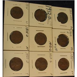 239. 1909 P VDB Brown Unc, 10S VG, 11 P VF, 12 D VG, 13 D G, 13 S VG, 14 P VF, 15 D EF, & 22 D F-12