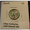 Image 1 : 292. 1916 S Mercury Dime. VF 20.