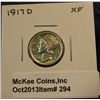 Image 1 : 294. 1917 D Mercury Dime. EF 40.
