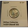 Image 1 : 303. 1920 P Mercury Dime. F-VF.