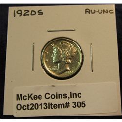 305. 1920 S Mercury Dime. AU-Unc.