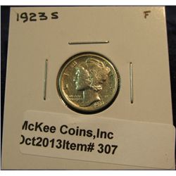 307. 1923 S Mercury Dime. F-12.
