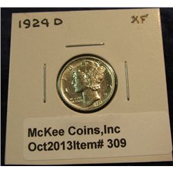309. 1924 D Mercury Dime. EF 40.
