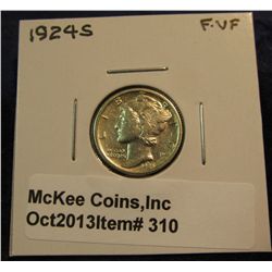 310. 1924 S Mercury Dime. F-VF.