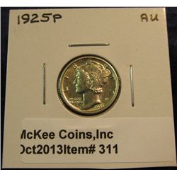 311. 1925 P Mercury Dime. AU 50.
