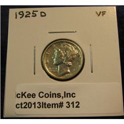 312. 1925 D Mercury Dime. VF 20.