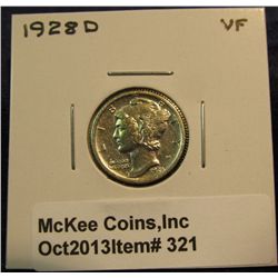321. 1928 D Mercury Dime. VF 20.
