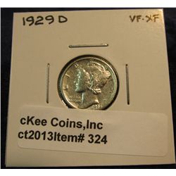 324. 1924 D  Mercury Dime. VF-EF.