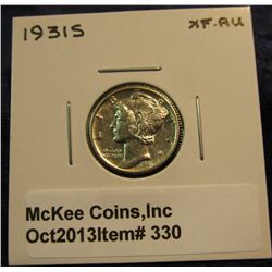 330. 1931 S Mercury Dime. EF-AU.