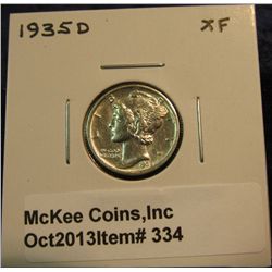 334. 1935 D Mercury Dime. EF.