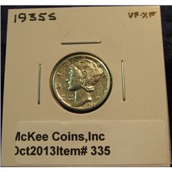 335. 1935 S Mercury Dime. VF-EF.