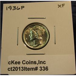 336. 1936 P Mercury Dime. EF.