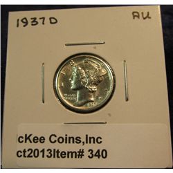 340. 1937 D Mercury Dime. AU.