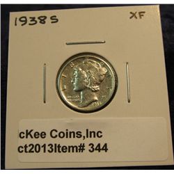 344. 1938 S Mercury Dime. EF.