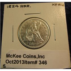 346. 1854 Arrows Seated Liberty Quarters. EF-AU.