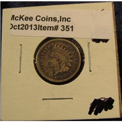 351. 1862 Copper-nickel Indian Head Cent. VG-8.