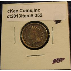 352. 1862 Copper-nickel Indian Head Cent. VG+.