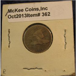 362. 1857 U.S. Flying Eagle Cent. Some graffiti, otherwise VG.