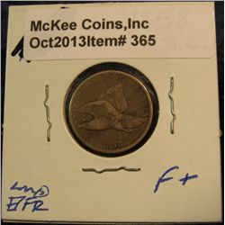 365. 1858 U.S. Flying Eagle Cent. F+